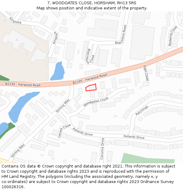 7, WOODGATES CLOSE, HORSHAM, RH13 5RS: Location map and indicative extent of plot