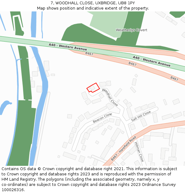 7, WOODHALL CLOSE, UXBRIDGE, UB8 1PY: Location map and indicative extent of plot