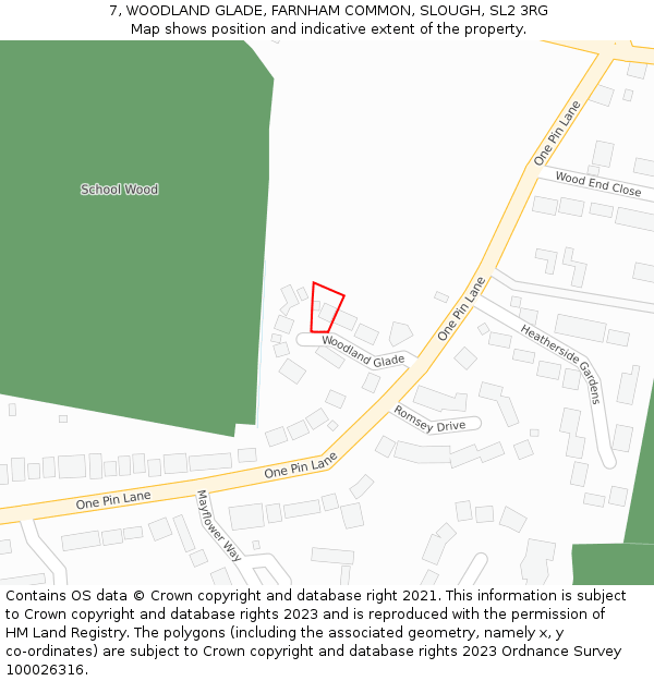 7, WOODLAND GLADE, FARNHAM COMMON, SLOUGH, SL2 3RG: Location map and indicative extent of plot