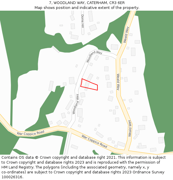 7, WOODLAND WAY, CATERHAM, CR3 6ER: Location map and indicative extent of plot