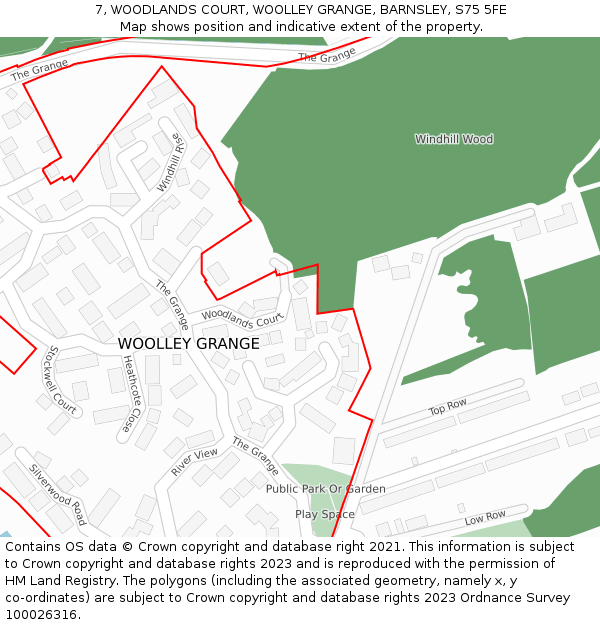 7, WOODLANDS COURT, WOOLLEY GRANGE, BARNSLEY, S75 5FE: Location map and indicative extent of plot