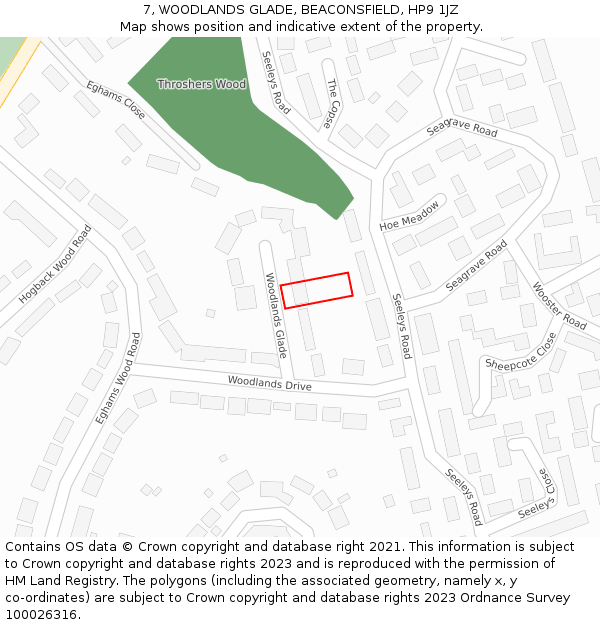 7, WOODLANDS GLADE, BEACONSFIELD, HP9 1JZ: Location map and indicative extent of plot