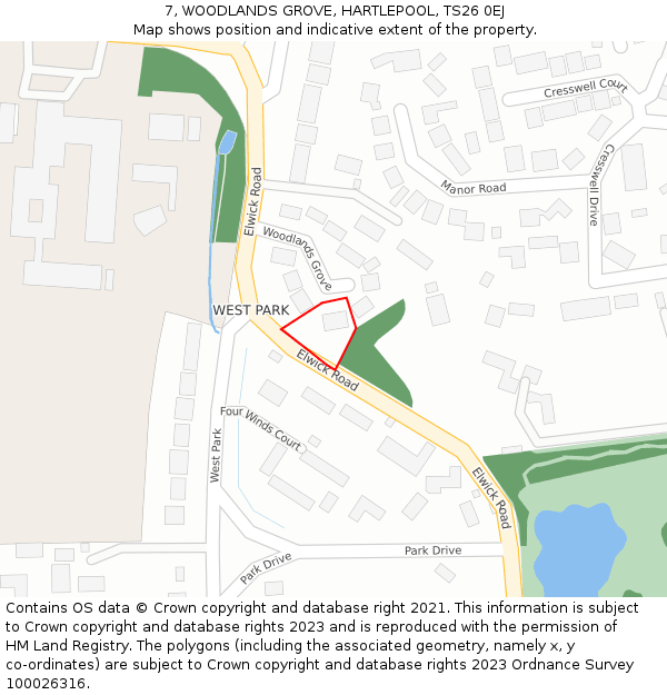7, WOODLANDS GROVE, HARTLEPOOL, TS26 0EJ: Location map and indicative extent of plot