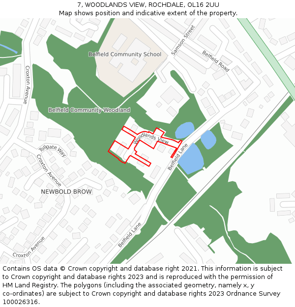 7, WOODLANDS VIEW, ROCHDALE, OL16 2UU: Location map and indicative extent of plot