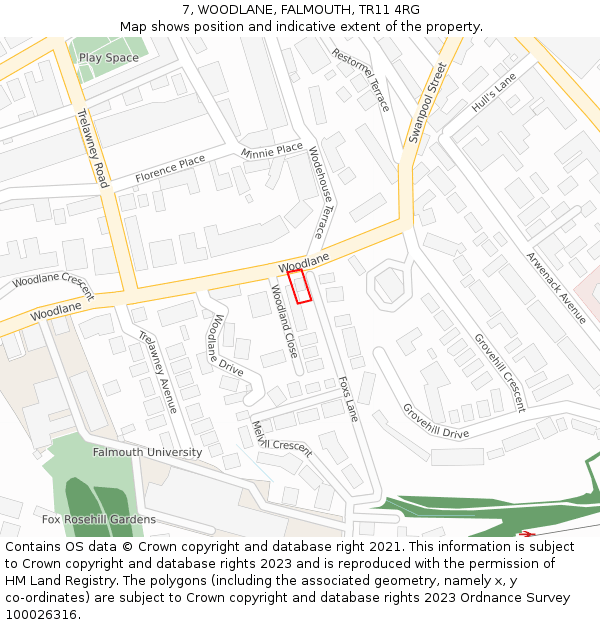 7, WOODLANE, FALMOUTH, TR11 4RG: Location map and indicative extent of plot