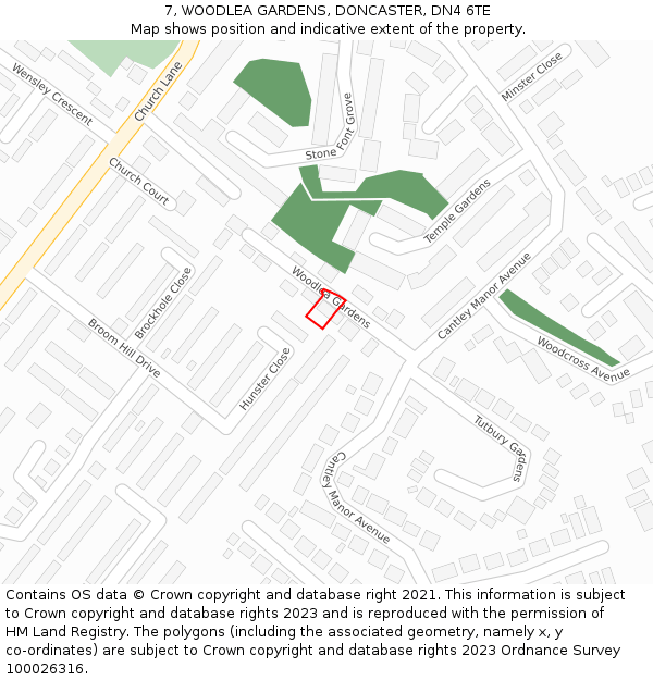 7, WOODLEA GARDENS, DONCASTER, DN4 6TE: Location map and indicative extent of plot