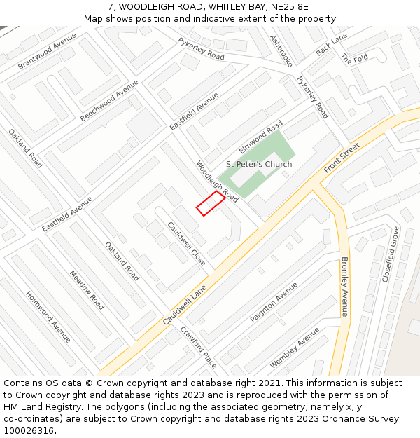 7, WOODLEIGH ROAD, WHITLEY BAY, NE25 8ET: Location map and indicative extent of plot