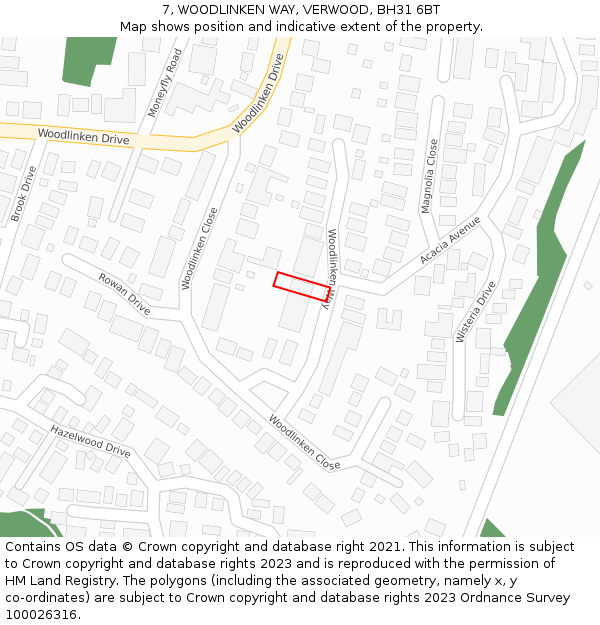 7, WOODLINKEN WAY, VERWOOD, BH31 6BT: Location map and indicative extent of plot