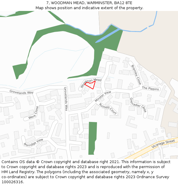 7, WOODMAN MEAD, WARMINSTER, BA12 8TE: Location map and indicative extent of plot