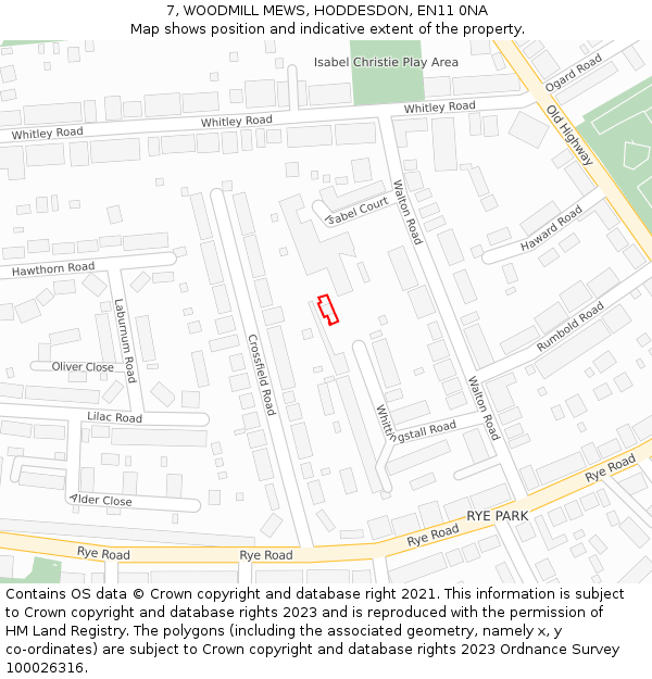 7, WOODMILL MEWS, HODDESDON, EN11 0NA: Location map and indicative extent of plot