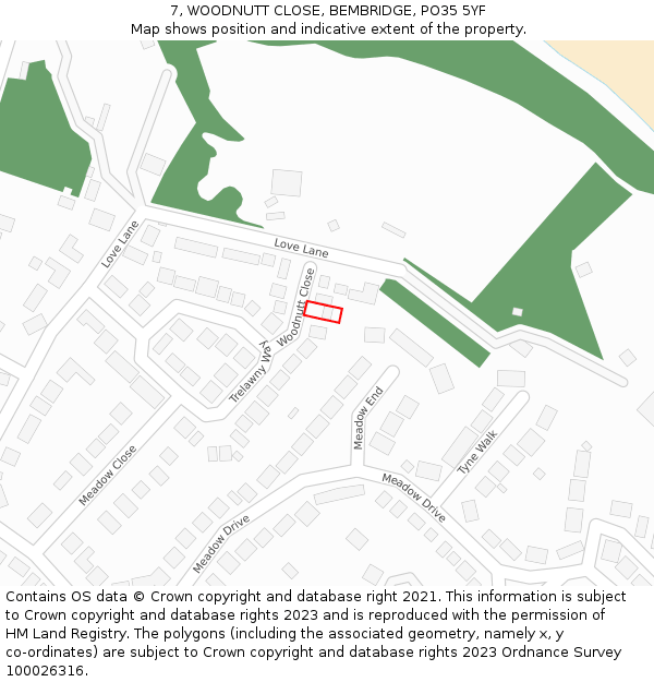 7, WOODNUTT CLOSE, BEMBRIDGE, PO35 5YF: Location map and indicative extent of plot