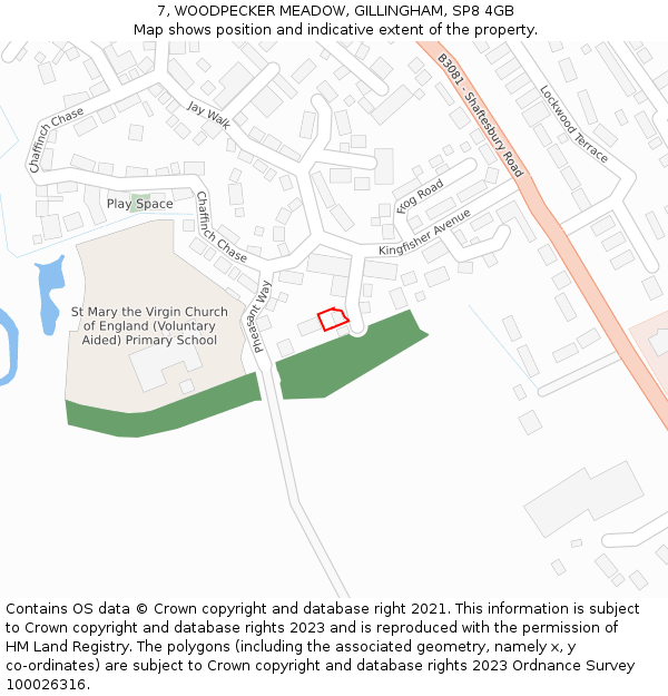 7, WOODPECKER MEADOW, GILLINGHAM, SP8 4GB: Location map and indicative extent of plot