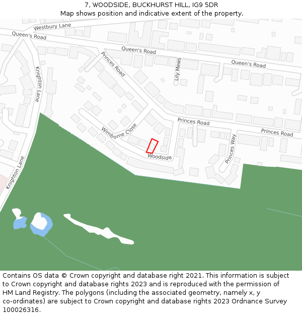 7, WOODSIDE, BUCKHURST HILL, IG9 5DR: Location map and indicative extent of plot