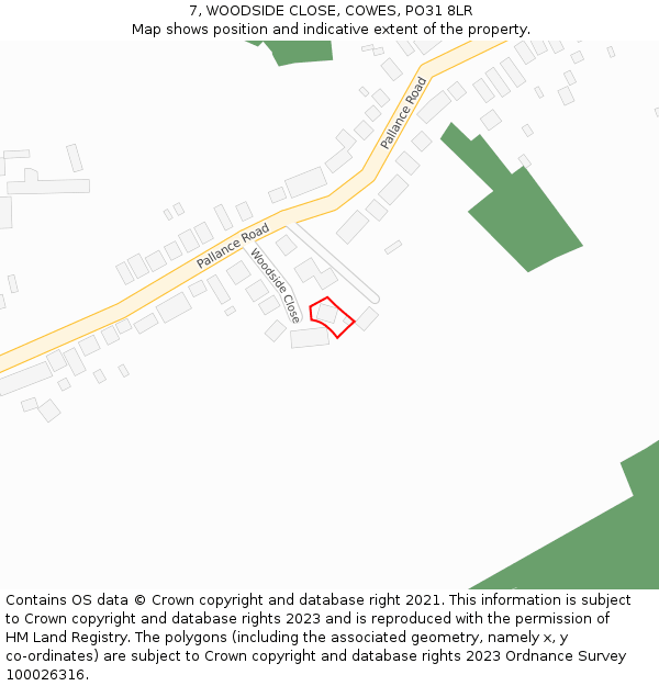 7, WOODSIDE CLOSE, COWES, PO31 8LR: Location map and indicative extent of plot