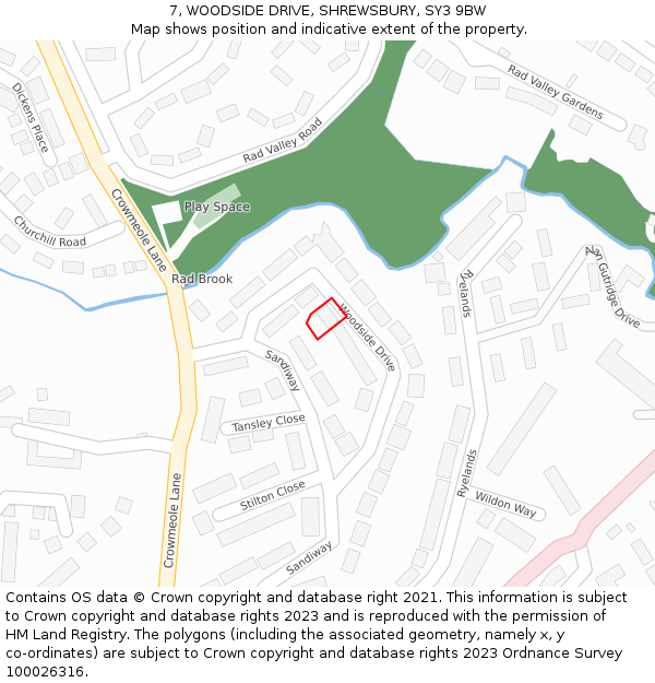 7, WOODSIDE DRIVE, SHREWSBURY, SY3 9BW: Location map and indicative extent of plot