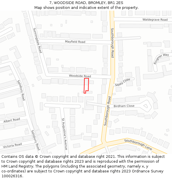 7, WOODSIDE ROAD, BROMLEY, BR1 2ES: Location map and indicative extent of plot
