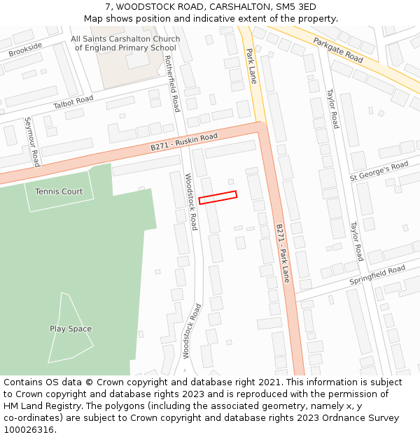 7, WOODSTOCK ROAD, CARSHALTON, SM5 3ED: Location map and indicative extent of plot