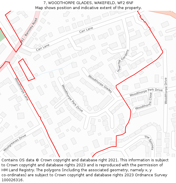 7, WOODTHORPE GLADES, WAKEFIELD, WF2 6NF: Location map and indicative extent of plot