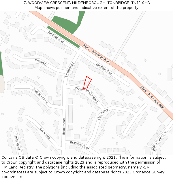 7, WOODVIEW CRESCENT, HILDENBOROUGH, TONBRIDGE, TN11 9HD: Location map and indicative extent of plot