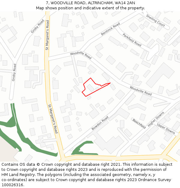 7, WOODVILLE ROAD, ALTRINCHAM, WA14 2AN: Location map and indicative extent of plot