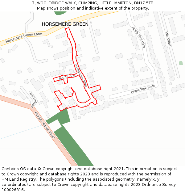 7, WOOLDRIDGE WALK, CLIMPING, LITTLEHAMPTON, BN17 5TB: Location map and indicative extent of plot