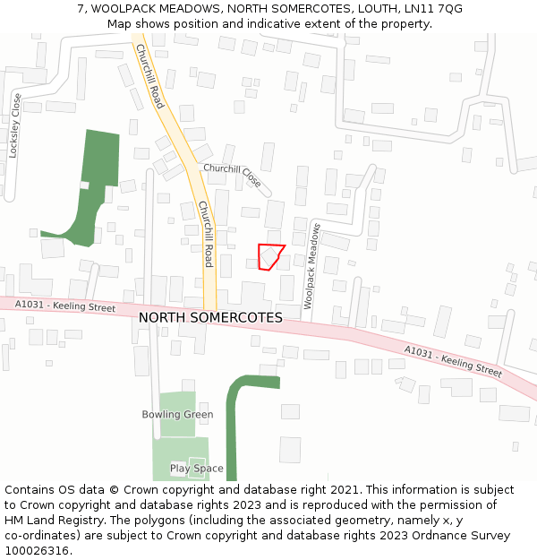 7, WOOLPACK MEADOWS, NORTH SOMERCOTES, LOUTH, LN11 7QG: Location map and indicative extent of plot