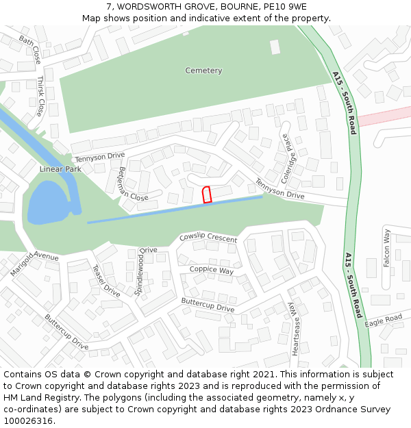 7, WORDSWORTH GROVE, BOURNE, PE10 9WE: Location map and indicative extent of plot