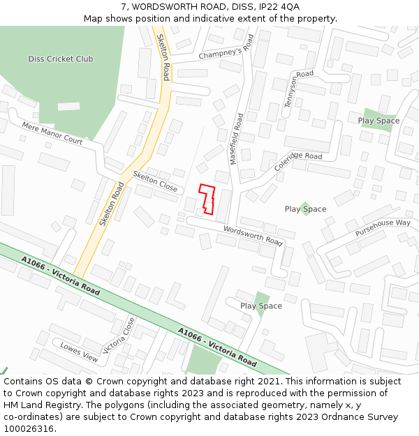 7, WORDSWORTH ROAD, DISS, IP22 4QA: Location map and indicative extent of plot