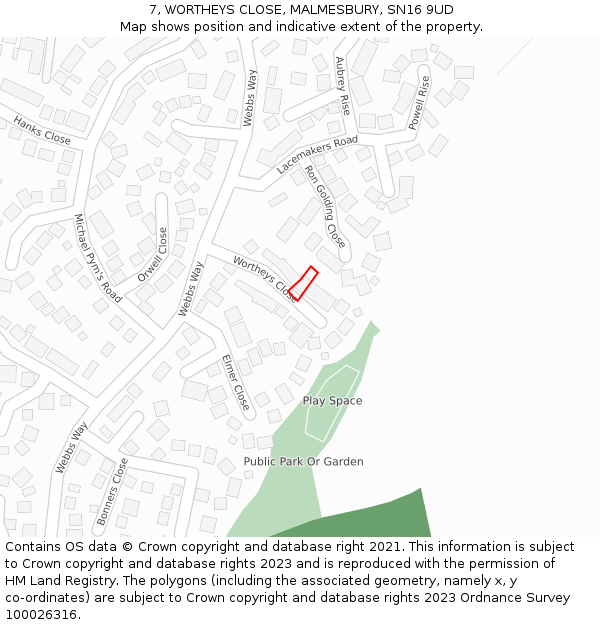 7, WORTHEYS CLOSE, MALMESBURY, SN16 9UD: Location map and indicative extent of plot