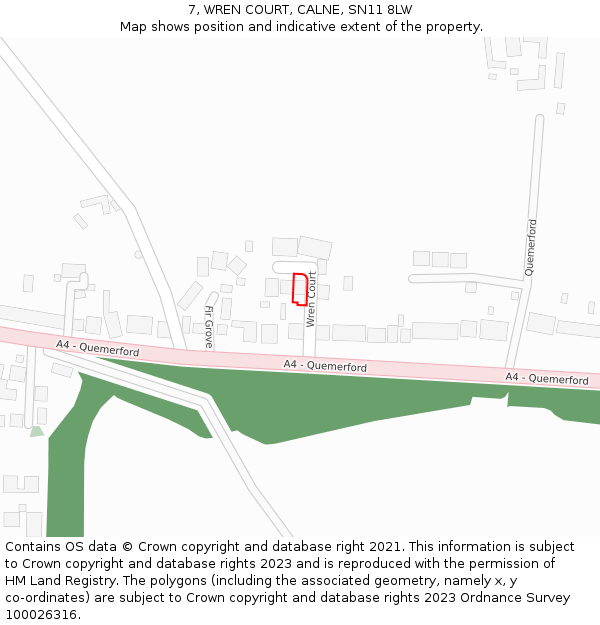 7, WREN COURT, CALNE, SN11 8LW: Location map and indicative extent of plot