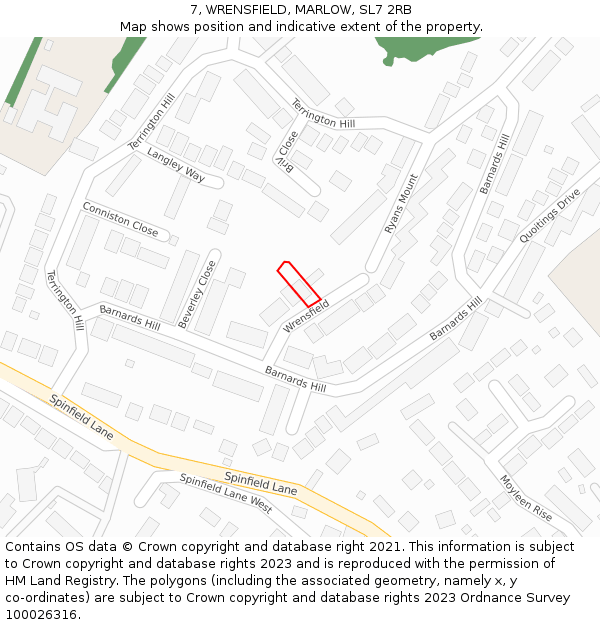 7, WRENSFIELD, MARLOW, SL7 2RB: Location map and indicative extent of plot