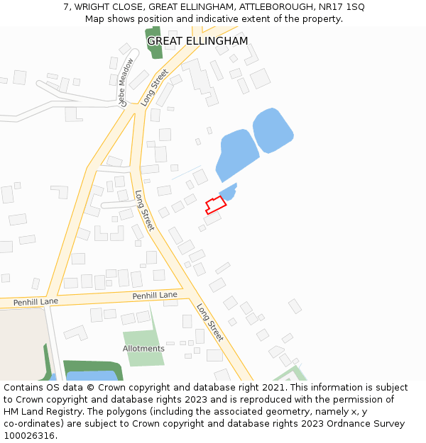 7, WRIGHT CLOSE, GREAT ELLINGHAM, ATTLEBOROUGH, NR17 1SQ: Location map and indicative extent of plot