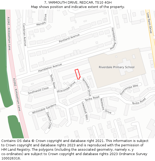 7, YARMOUTH DRIVE, REDCAR, TS10 4GH: Location map and indicative extent of plot