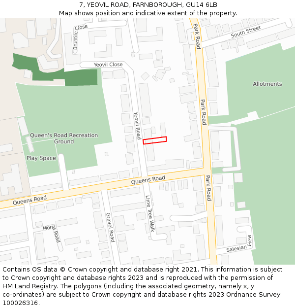 7, YEOVIL ROAD, FARNBOROUGH, GU14 6LB: Location map and indicative extent of plot