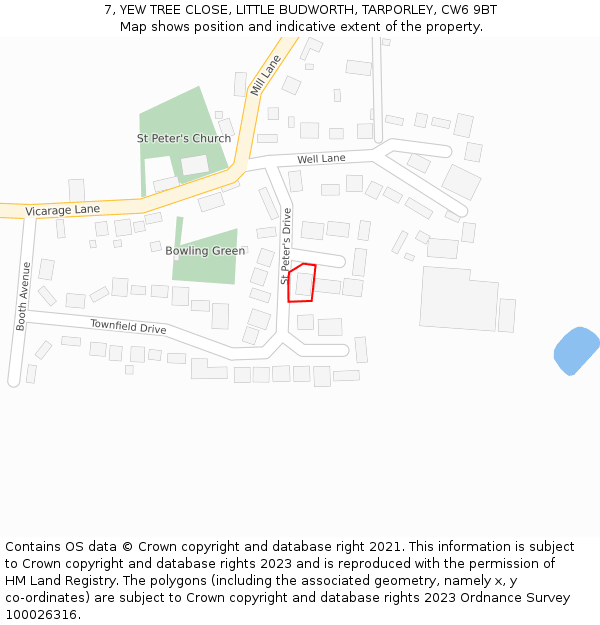 7, YEW TREE CLOSE, LITTLE BUDWORTH, TARPORLEY, CW6 9BT: Location map and indicative extent of plot