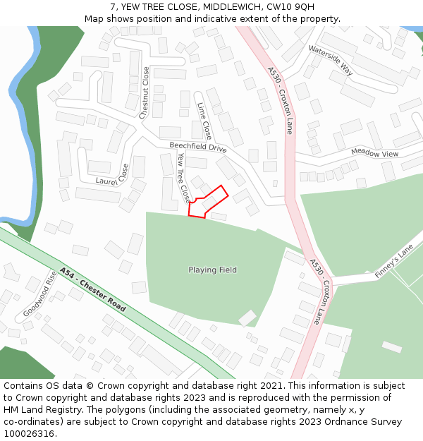 7, YEW TREE CLOSE, MIDDLEWICH, CW10 9QH: Location map and indicative extent of plot