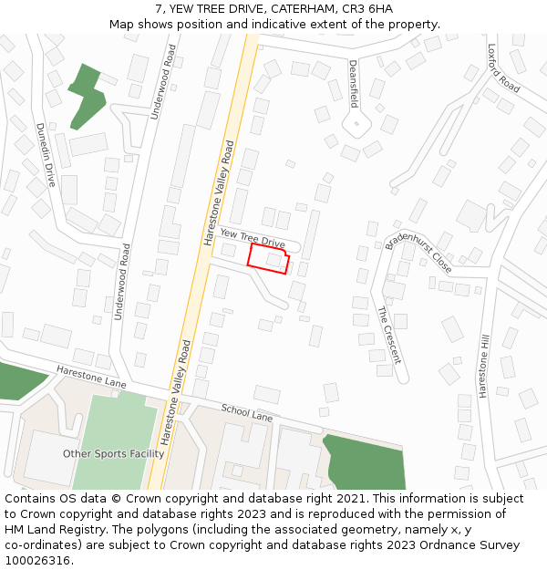 7, YEW TREE DRIVE, CATERHAM, CR3 6HA: Location map and indicative extent of plot