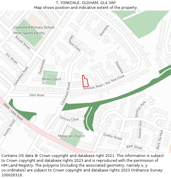 7, YORKDALE, OLDHAM, OL4 3AP: Location map and indicative extent of plot