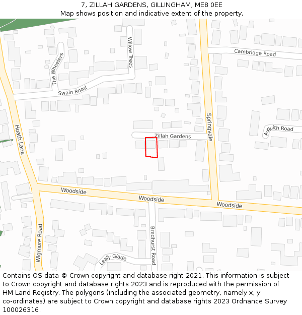 7, ZILLAH GARDENS, GILLINGHAM, ME8 0EE: Location map and indicative extent of plot