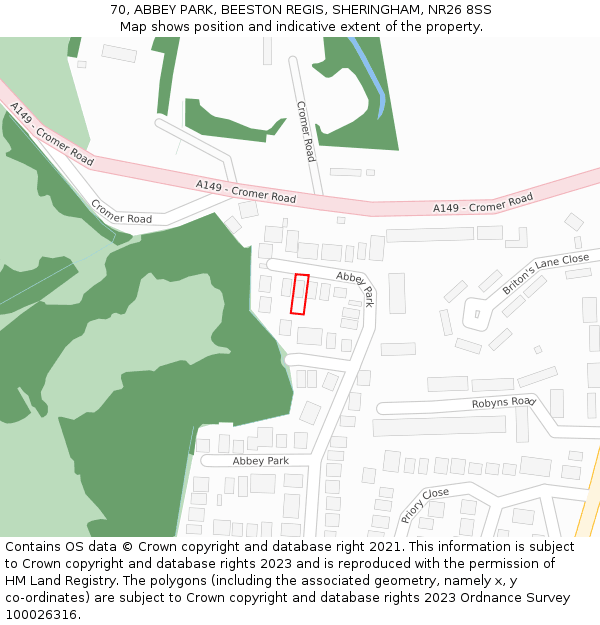 70, ABBEY PARK, BEESTON REGIS, SHERINGHAM, NR26 8SS: Location map and indicative extent of plot