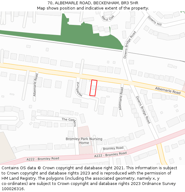 70, ALBEMARLE ROAD, BECKENHAM, BR3 5HR: Location map and indicative extent of plot
