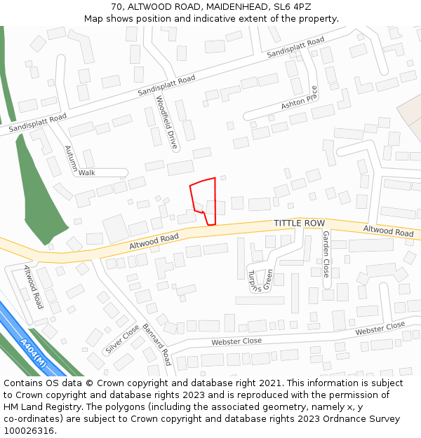 70, ALTWOOD ROAD, MAIDENHEAD, SL6 4PZ: Location map and indicative extent of plot
