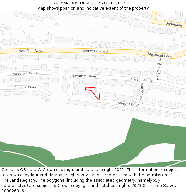 70, AMADOS DRIVE, PLYMOUTH, PL7 1TT: Location map and indicative extent of plot