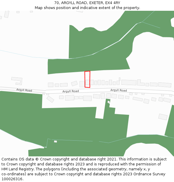 70, ARGYLL ROAD, EXETER, EX4 4RY: Location map and indicative extent of plot