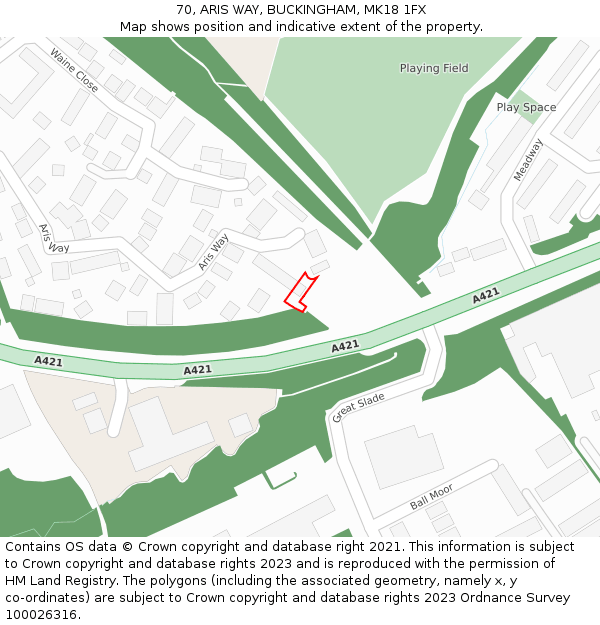 70, ARIS WAY, BUCKINGHAM, MK18 1FX: Location map and indicative extent of plot