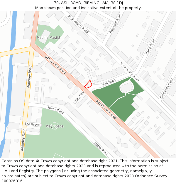 70, ASH ROAD, BIRMINGHAM, B8 1DJ: Location map and indicative extent of plot