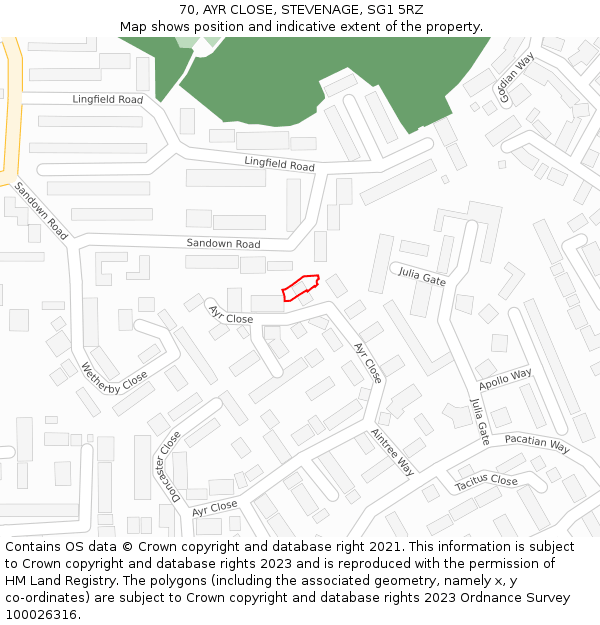 70, AYR CLOSE, STEVENAGE, SG1 5RZ: Location map and indicative extent of plot