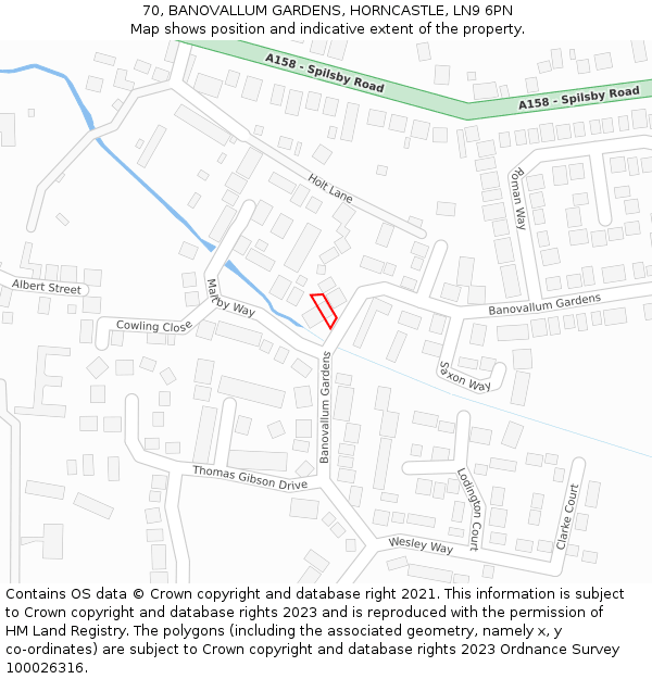 70, BANOVALLUM GARDENS, HORNCASTLE, LN9 6PN: Location map and indicative extent of plot