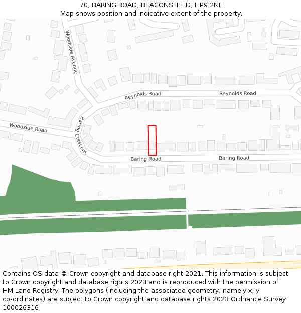 70, BARING ROAD, BEACONSFIELD, HP9 2NF: Location map and indicative extent of plot