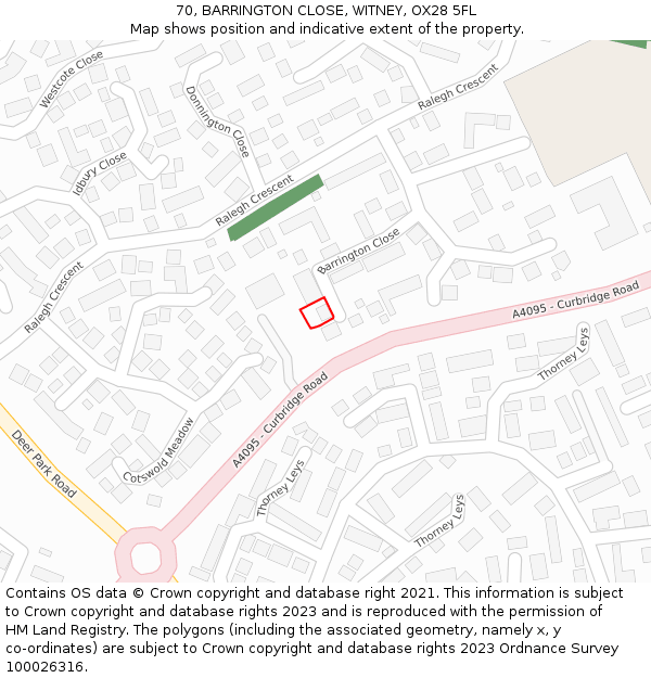 70, BARRINGTON CLOSE, WITNEY, OX28 5FL: Location map and indicative extent of plot